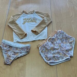 Stay Golden Kids Floral Rashguard Set - Cream and Tan